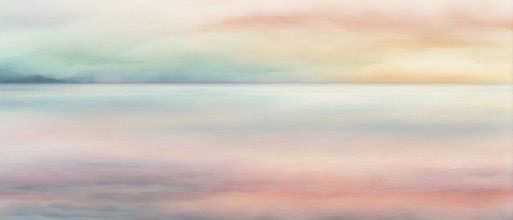 Abstract horizon line with layers of soft, pastel colors rising and falling, creating a soothing