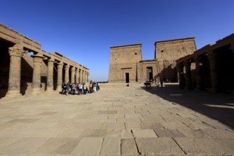 Temple of Isis, Temple of Philae on the island of Agilkia, Temple of Isis, tourists in front of the