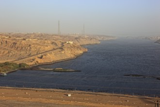 At the new dam, High dam near Aswan on the Nile, Africa, Upper Egypt, Egypt, Beginning of the