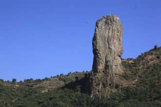 Amhara region, stele-like vulture rock near the city of Gondar, Ethiopia, Africa