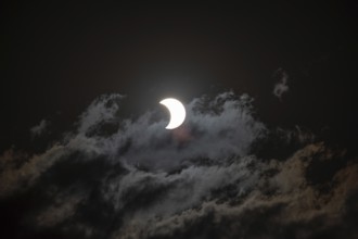 Partial solar eclipse with light cloud cover on 2 October 2024 in Buenos Aires, Argentina, South