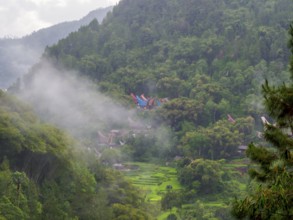 Tropical mountain landscape with traditional villages and rice paddies, Tana Toraja, Sulawesi,