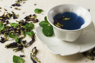 Butterfly pea tea. Cup of Thai tea, drink, Breakfast, Anchan