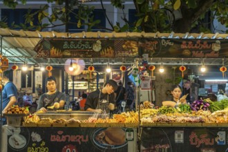 Street food buffet at the night market in Luang Prabang, Laos, Asia