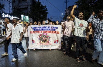 Students take out a protest rally and shout slogans as they participate in a protest against the