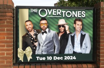 Poster advertising The Overtones tour event performance 10 December 2024, Ipswich, Suffolk,