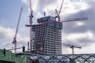 Shell of the Elbtower construction project, the architectural completion of Hafencity Hamburg, in