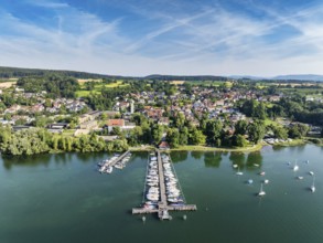 Aerial view of the municipality of Gaienhofen on the south side of the Höri peninsula with the