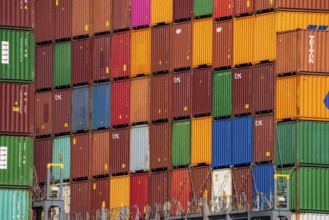 Container on a container ship, in the seaport of Rotterdam, Maasvlakte 2, Container Terminal, in