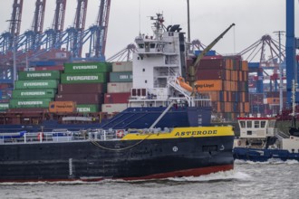 Port of Hamburg, HHLA Container Terminal Burchardkai, Athabaskakai, on the Elbe, container feeder