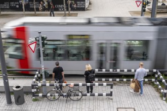 Schadowstraße tram stop in Düsseldorf, railway crossing, North Rhine-Westphalia, Germany, Europe