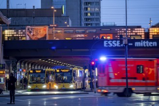 Essen main station, RRX local train, road subway, bus station, bus stops in Essen, North