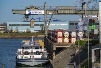 Port of Duisburg Ruhrort, Container freighter being loaded and unloaded at DeCeTe, Duisburg