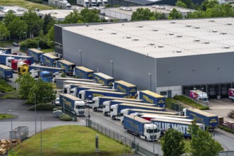 Truck, lorry, logistics company, logistics centre on the former Ewald colliery site in Herne, North