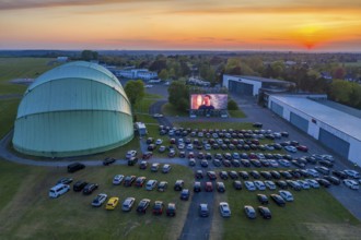 Drive-in cinema at Essen/Mülheim Airport Motor Movies, temporary film screening, at the WDL airship