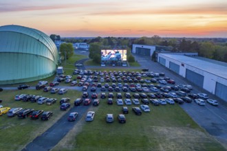 Drive-in cinema at Essen/Mülheim Airport Motor Movies, temporary film screening, at the WDL airship