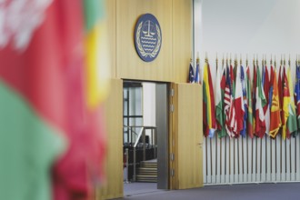 Flags in front of the courtroom at the International Tribunal for the Law of the Sea, taken in