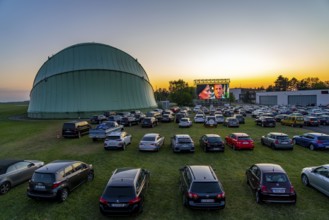 Drive-in cinema at Essen/Mülheim Airport Motor Movies, temporary film screening, at the WDL airship