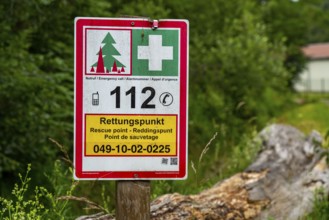 Rescue point system in German forests, locations are indicated on signs that can be given to the