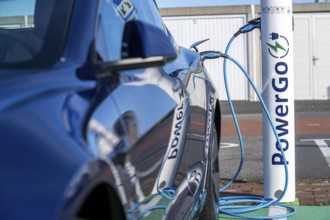 Electric car fast charging station, from the Dutch provider PowerGo, in the ferry harbour of