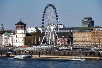 Skyline of Düsseldorf on the Rhine, Mannesmannufer, houses on the banks of the Rhine, old town,