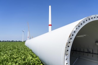 Repowering, dismantled Enercon E-58 wind turbine in a wind farm near Issum, 9 older wind turbines