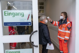 Entrance area with fever measurement, test run in the vaccination centre for the corona