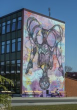 Erotic mural on a school building in Ystad by artist Carolina Falkholt, Skåne County, Sweden,