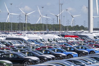 Storage area for new cars in the port of Vlissingen-Oost, vehicles are temporarily stored on over