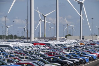 Storage area for new cars in the port of Vlissingen-Oost, vehicles are temporarily stored on over