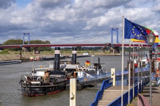 Harbour Duisburg Ruhrort, Vinckekanal, behind the Friedrich-Ebert-Bridge over the Rhine between