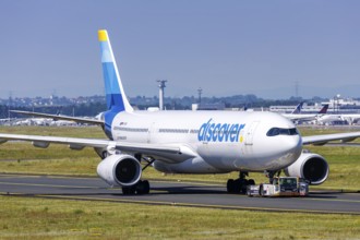 A Discover Airbus A330-300 aircraft with the registration D-AIKK at Frankfurt Airport, Germany,