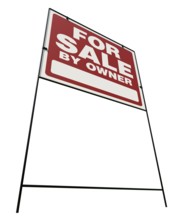 Right facing for sale by owner real estate yard sign isolated on a white background