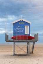 Lifeguard hut, blue, observation tower, rescue tower, beach, North Sea island, Langeoog, Germany,