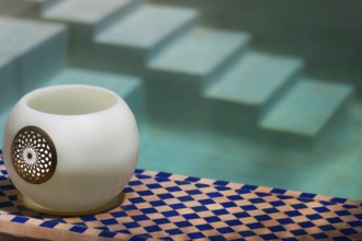 Oriental decoration in a riad, wellness, decorated, Arabic, oriental, Orient, tiles, lamp, tea