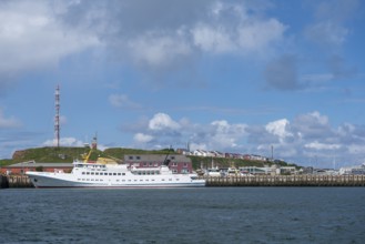 View from south-east to harbour facilities, Unterland and Oberland, offshore island Helgoland,