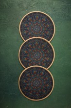 Round serving napkins for a plate, three pieces, with an ornament, in oriental style, sets,