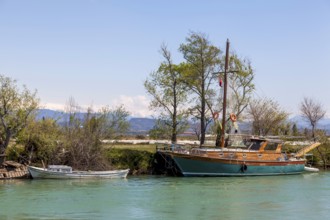 Boats anchored on the shores of Manavgat, Turkey, Asia