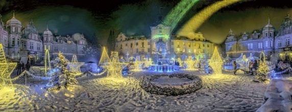 Castle Christmas magic snow illuminated panorama Bückeburg Germany