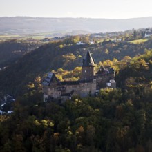 Stahleck Castle, hilltop castle in autumn, Bacharach on the Rhine, UNESCO World Heritage Upper