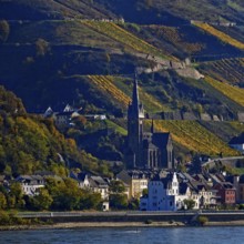 View across the Rhine from Bacharach to Lorch with the parish church of St Martin, UNESCO World