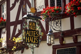 Wine house, medieval old house from 1392, half-timbered, Bacharach am Rhein, UNESCO World Heritage