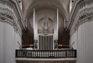 Interior photograph of Klais organ, Neumünster parish church, Würzburg, Lower Franconia, Bavaria,