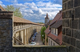 Walkway on the town wall on the east side of the old town centre of Rothenburg ob der Tauber.