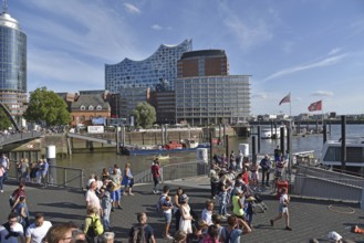 Europe, Germany, Hanseatic City of Hamburg, Jan Fedder Promenade, St. Pauli Landungsbrücken, Elbe