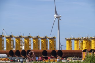 Transhipment centre for offshore wind turbines, which are transported here by the manufacturer and