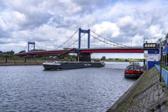 Harbour Duisburg Ruhrort, Vinckekanal, tankers, behind the Friedrich-Ebert-Bridge over the Rhine