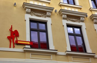 Bucharest, city centre, building, signpost to an erotic bar, Romania, Europe