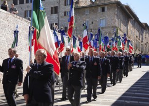 Pilgrimage procession of the fire brigade in Assisi, Umbria, Italy (for editorial use only)