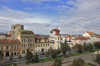 City of Targu Mures, buildings and houses at the Piata Trandafirilor, at the elongated Rose Square,